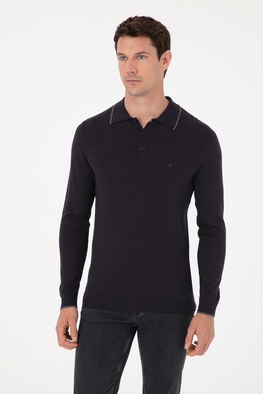 Lacivert Slim Fit Pamuk Karışımlı Polo Yaka Triko Kazak - 50318712011