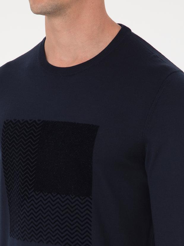 Lacivert Slim Fit Yün Karışımlı Bisiklet Yaka Triko Kazak