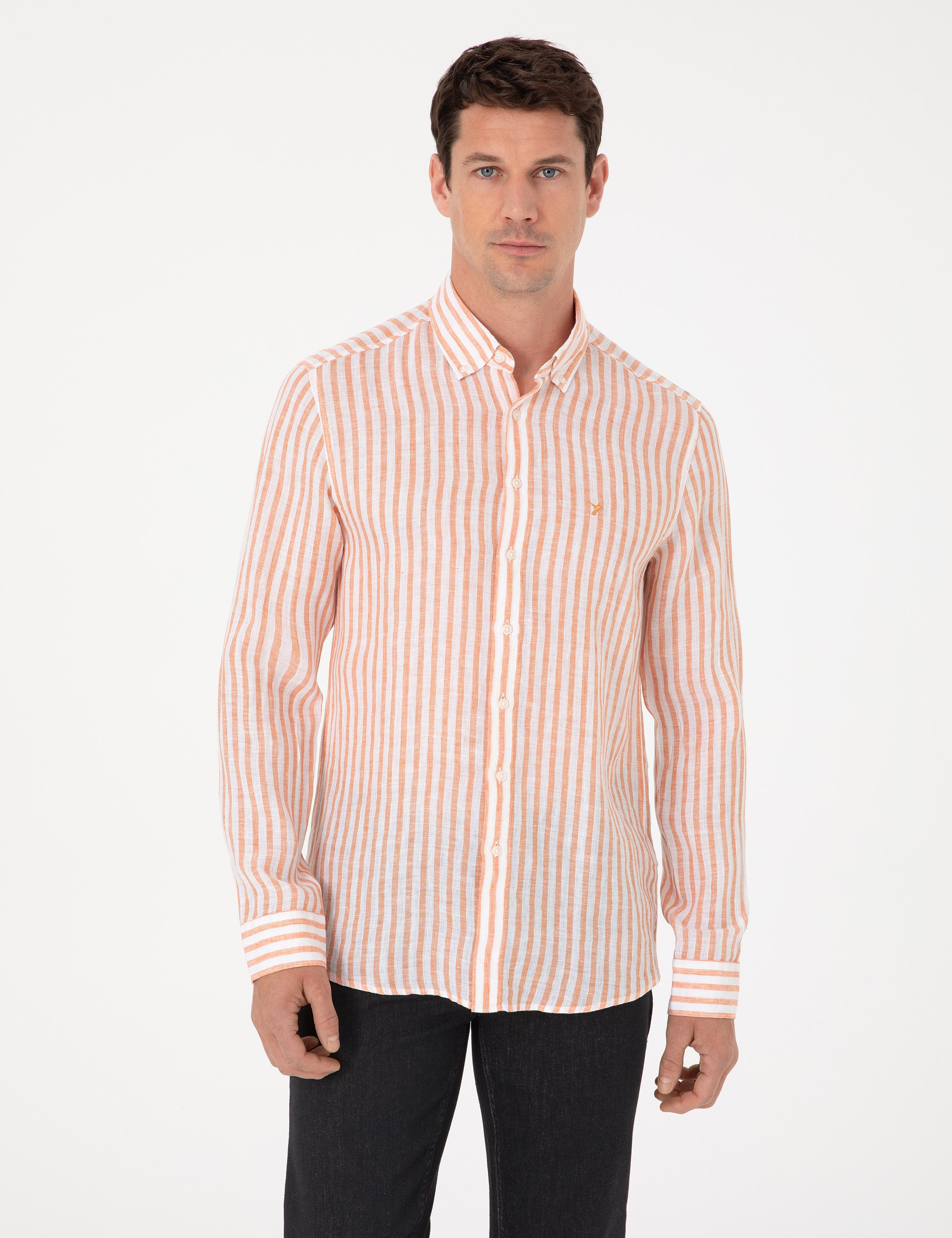 Turuncu Slim Fit Uzun Kollu Gömlek - 50300533022