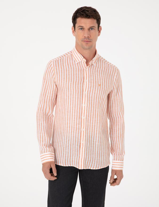 Turuncu Slim Fit Uzun Kollu Gömlek