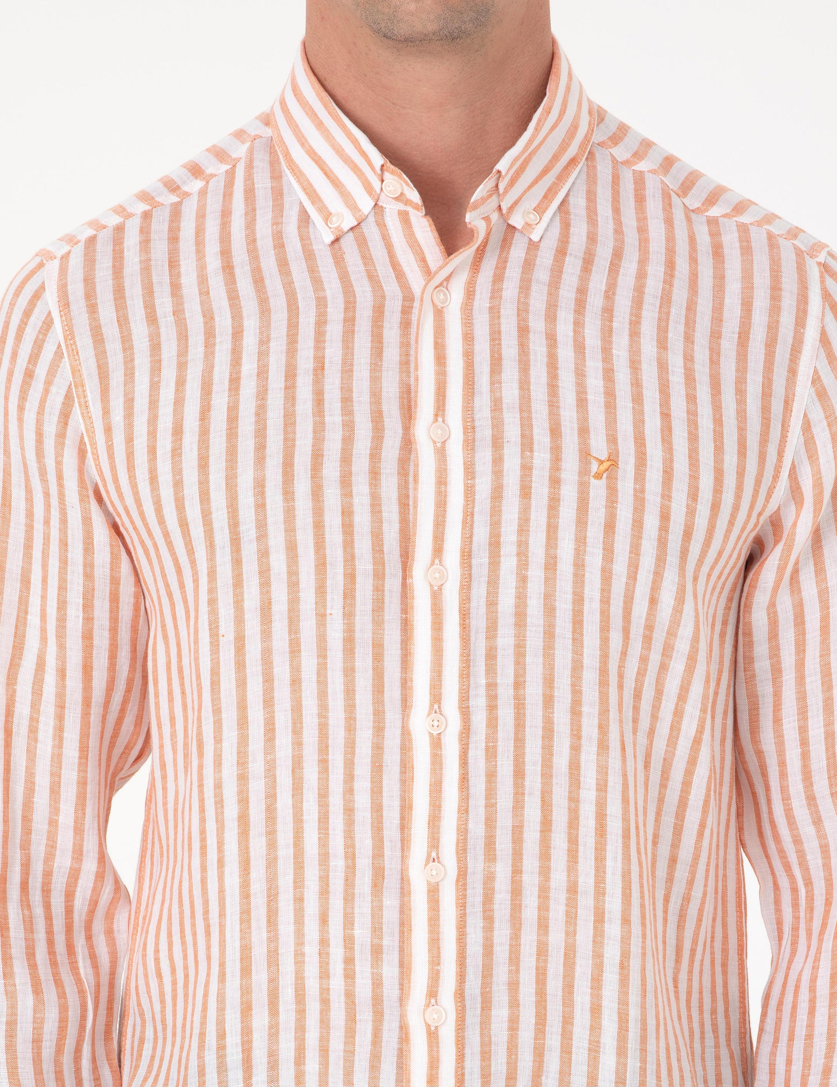 Turuncu Slim Fit Uzun Kollu Gömlek - 50300533022