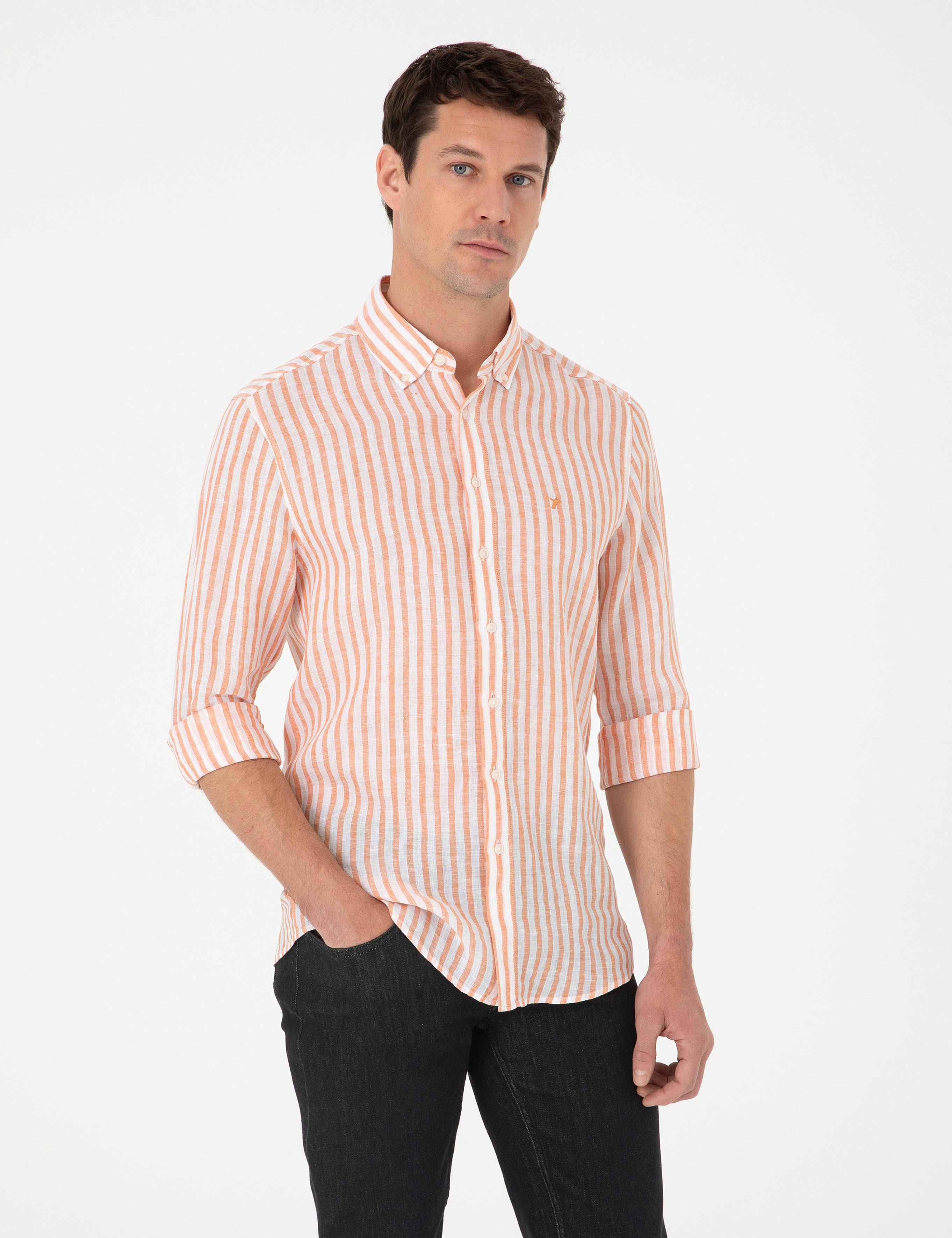 Turuncu Slim Fit Uzun Kollu Gömlek - 50300533022