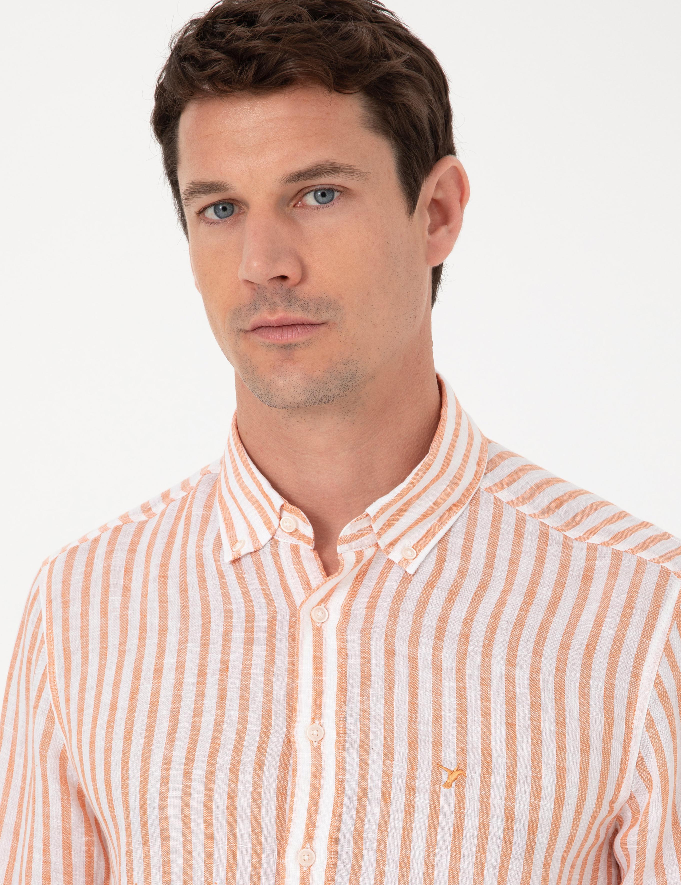 Turuncu Slim Fit Uzun Kollu Gömlek - 50300533022
