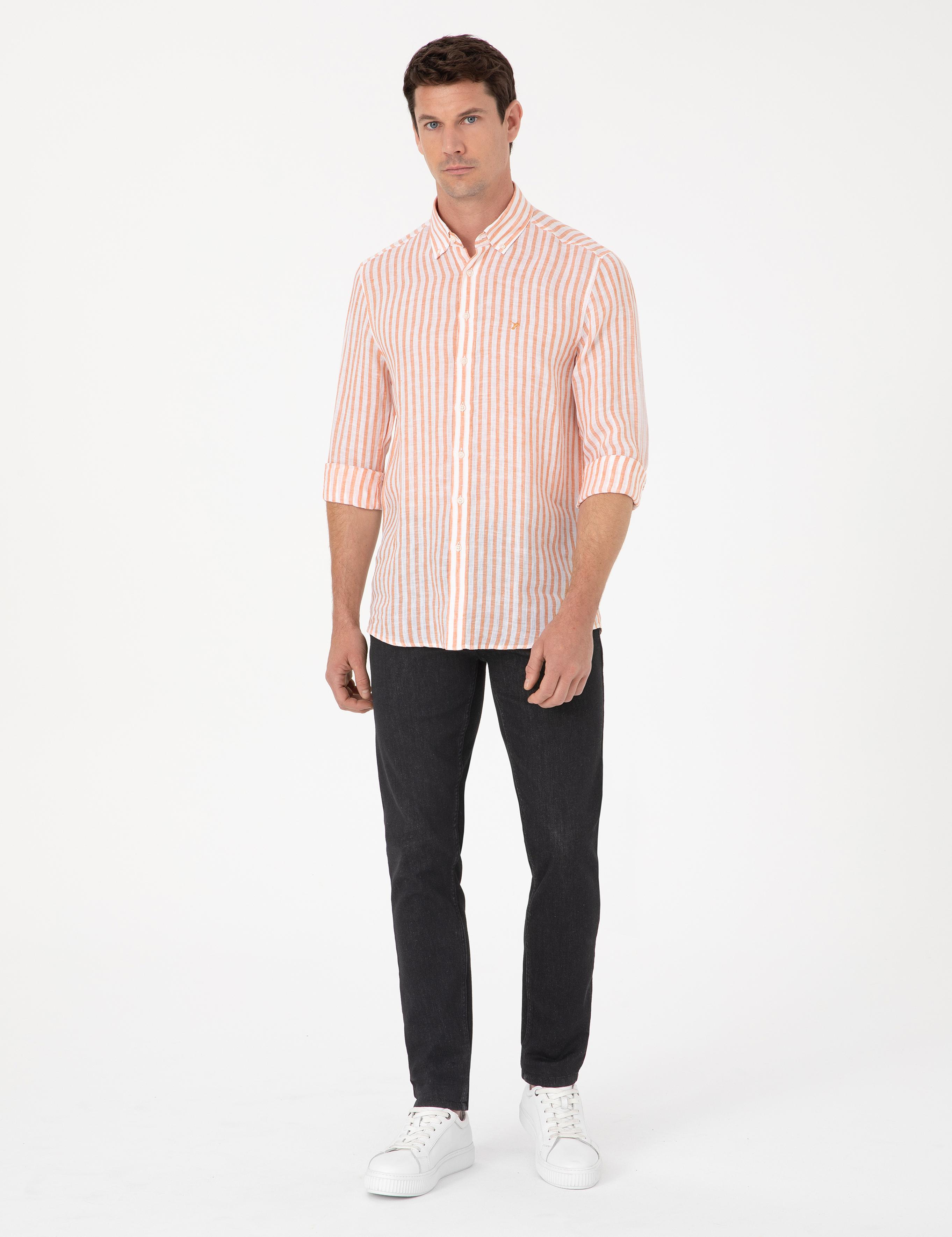 Turuncu Slim Fit Uzun Kollu Gömlek - 50300533022