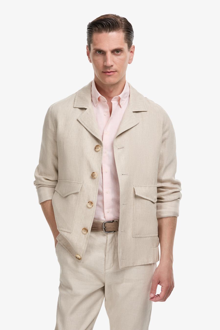 Bej Slim Fit %100 Keten Mont - 50300082037