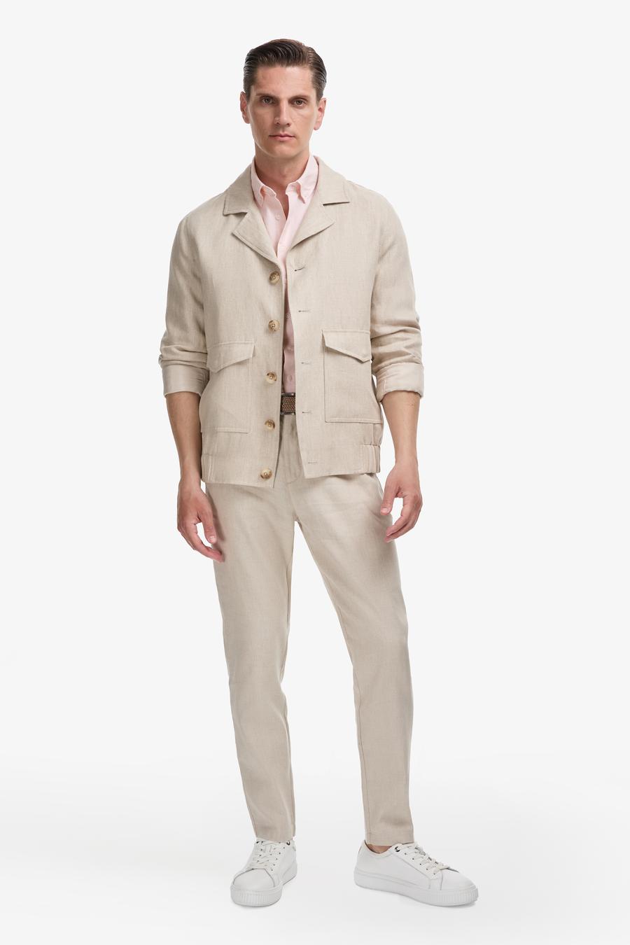 Bej Slim Fit %100 Keten Mont - 50300082037