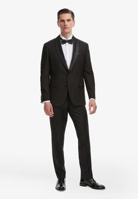 Siyah Slim Fit Yün Karışımlı Şal Yaka Smokin Damatlık
