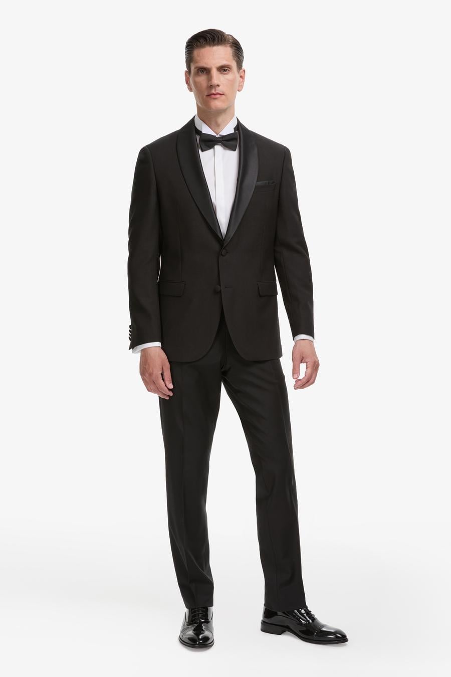 Siyah Slim Fit Yün Karışımlı Şal Yaka Smokin Damatlık - 50324526005