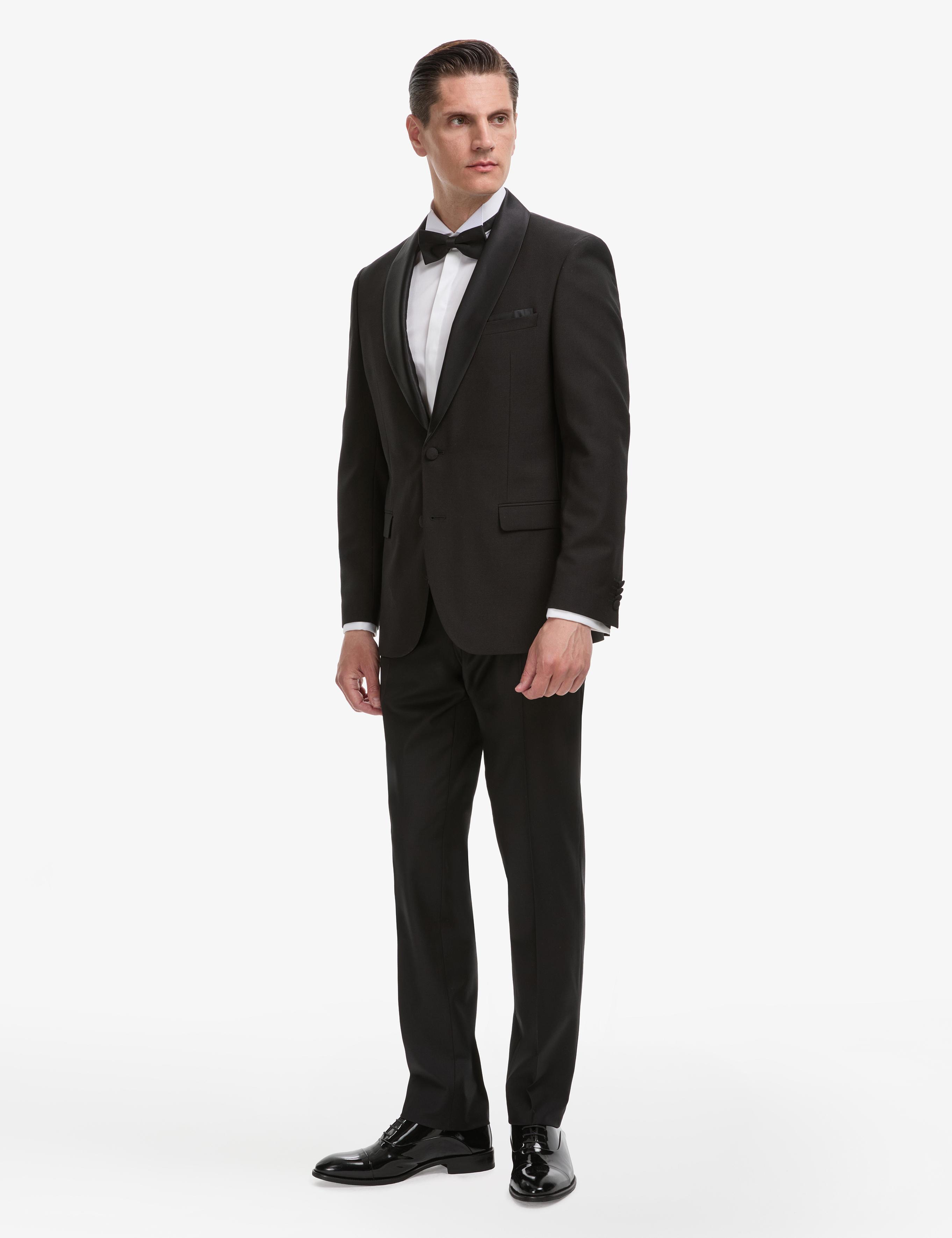 Siyah Slim Fit Yün Karışımlı Şal Yaka Smokin Damatlık - 50324526005