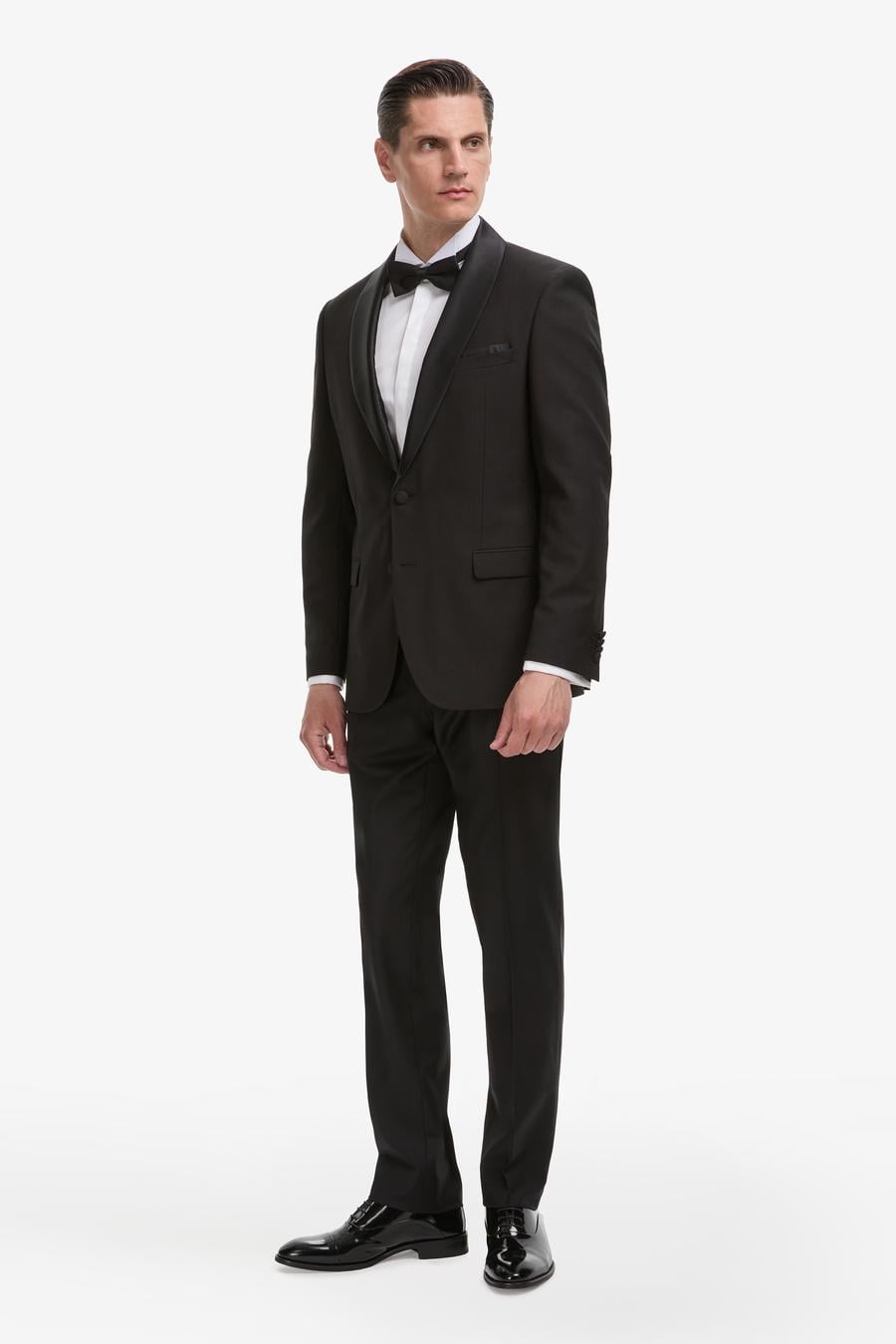 Siyah Slim Fit Yün Karışımlı Şal Yaka Smokin Damatlık - 50324526005
