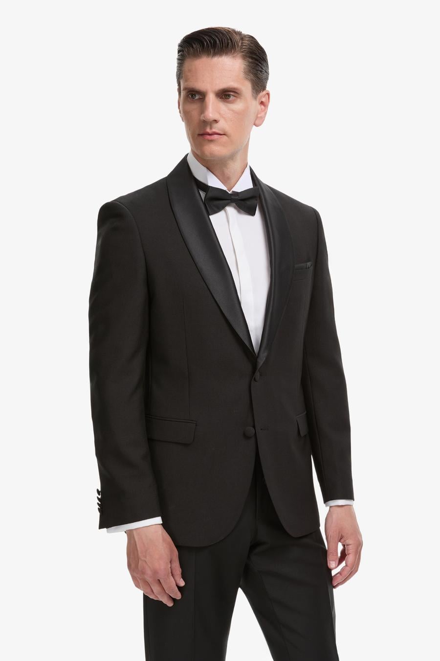 Siyah Slim Fit Yün Karışımlı Şal Yaka Smokin Damatlık - 50324526005