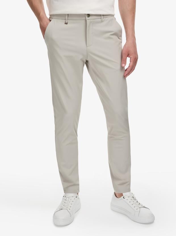 Bej Slim Fit Pamuk Karışımlı Beli Lastikli Kanvas Pantolon