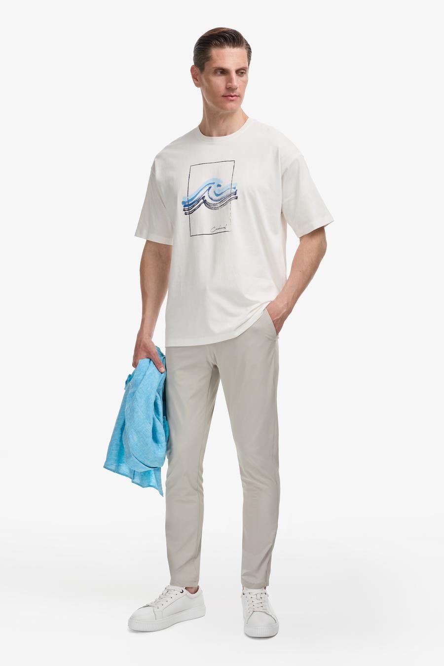 Bej Slim Fit Pamuk Karışımlı Beli Lastikli Kanvas Pantolon - 50324292193