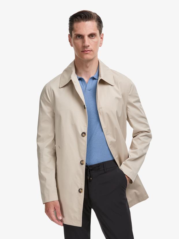 Bej Slim Fit Pamuk Karışımlı Gömlek Yaka Trençkot