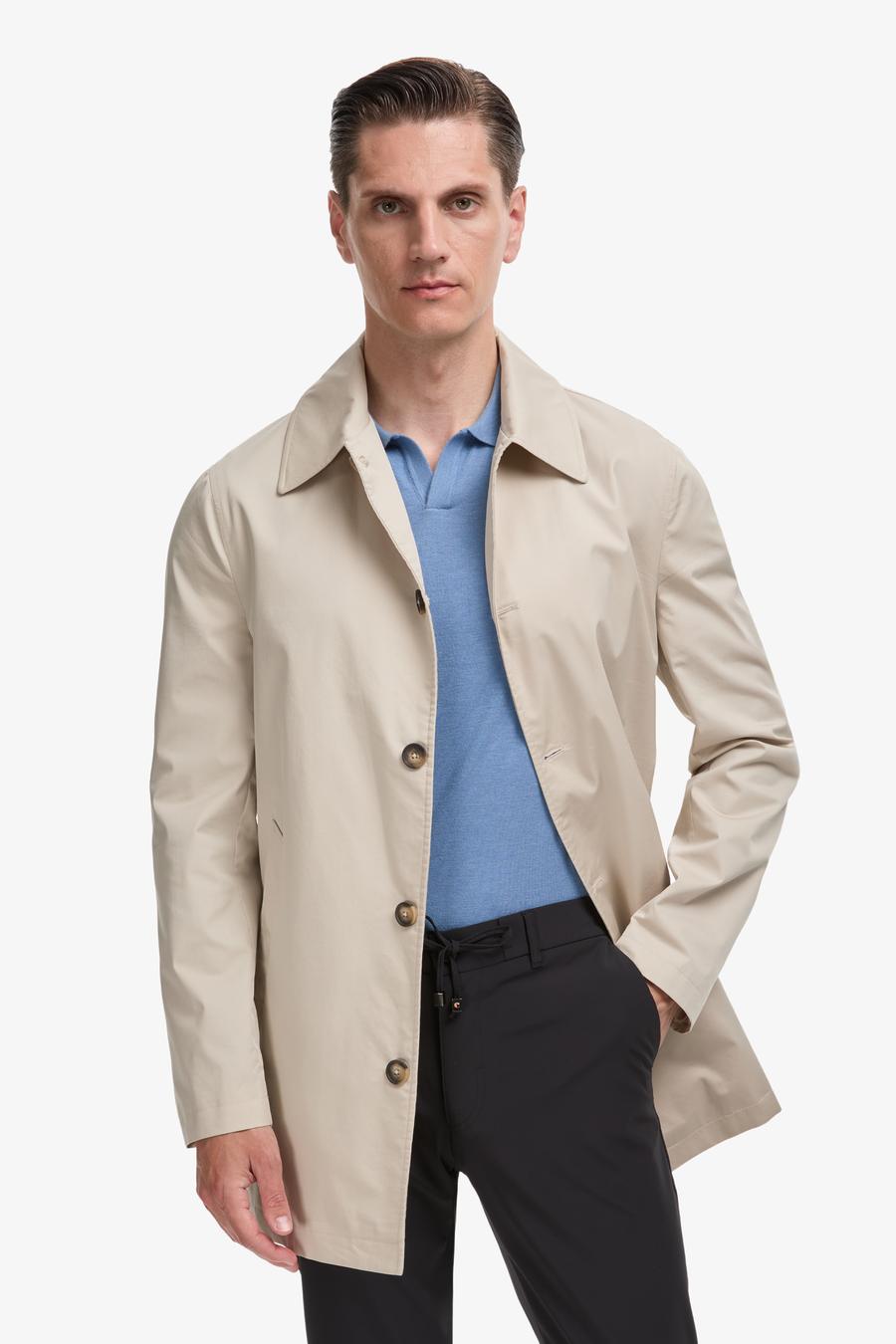 Bej Slim Fit Pamuk Karışımlı Gömlek Yaka Trençkot - 50324484003