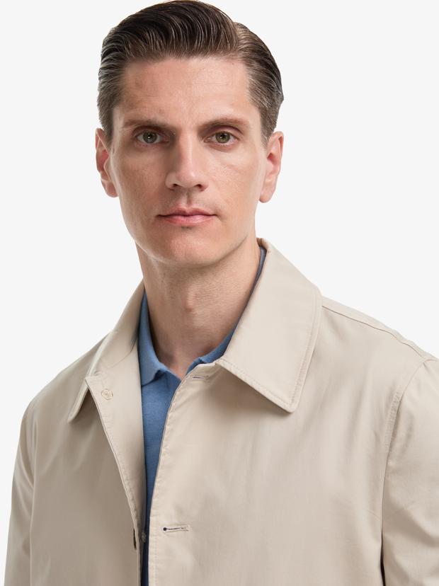 Bej Slim Fit Pamuk Karışımlı Gömlek Yaka Trençkot