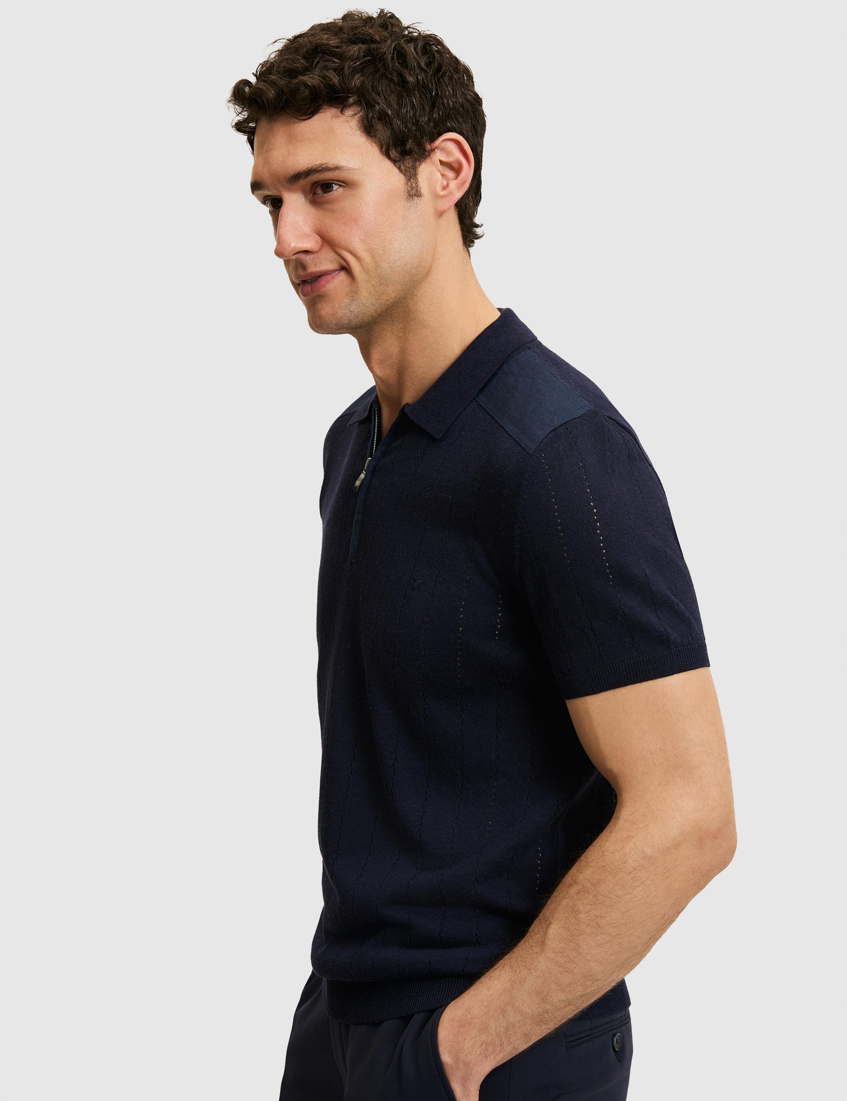 Lacivert Slim Fit Keten Karışımlı Polo Yaka Triko T-Shirt - 50288852021