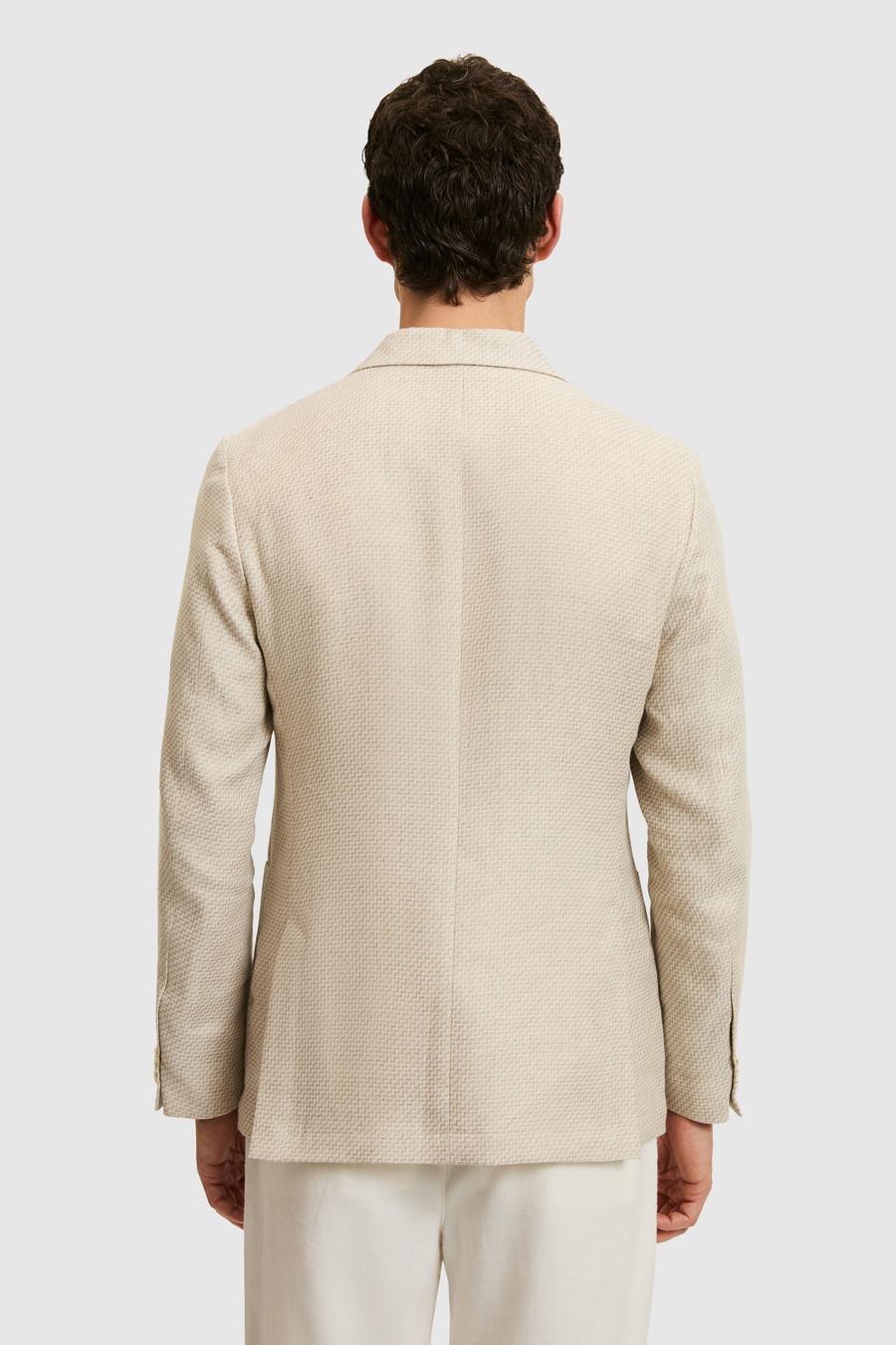 Bej Slim Fit Keten Karışımlı Ceket - 50264773074