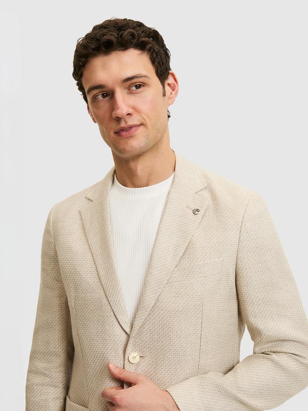Bej Slim Fit Keten Karışımlı Ceket