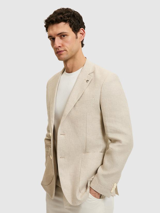Bej Slim Fit Keten Karışımlı Ceket