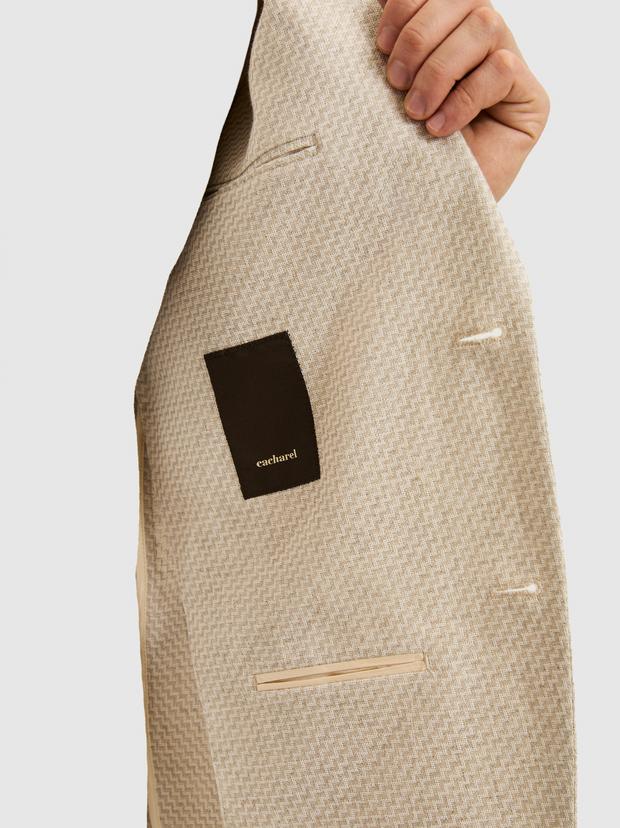 Bej Slim Fit Keten Karışımlı Ceket