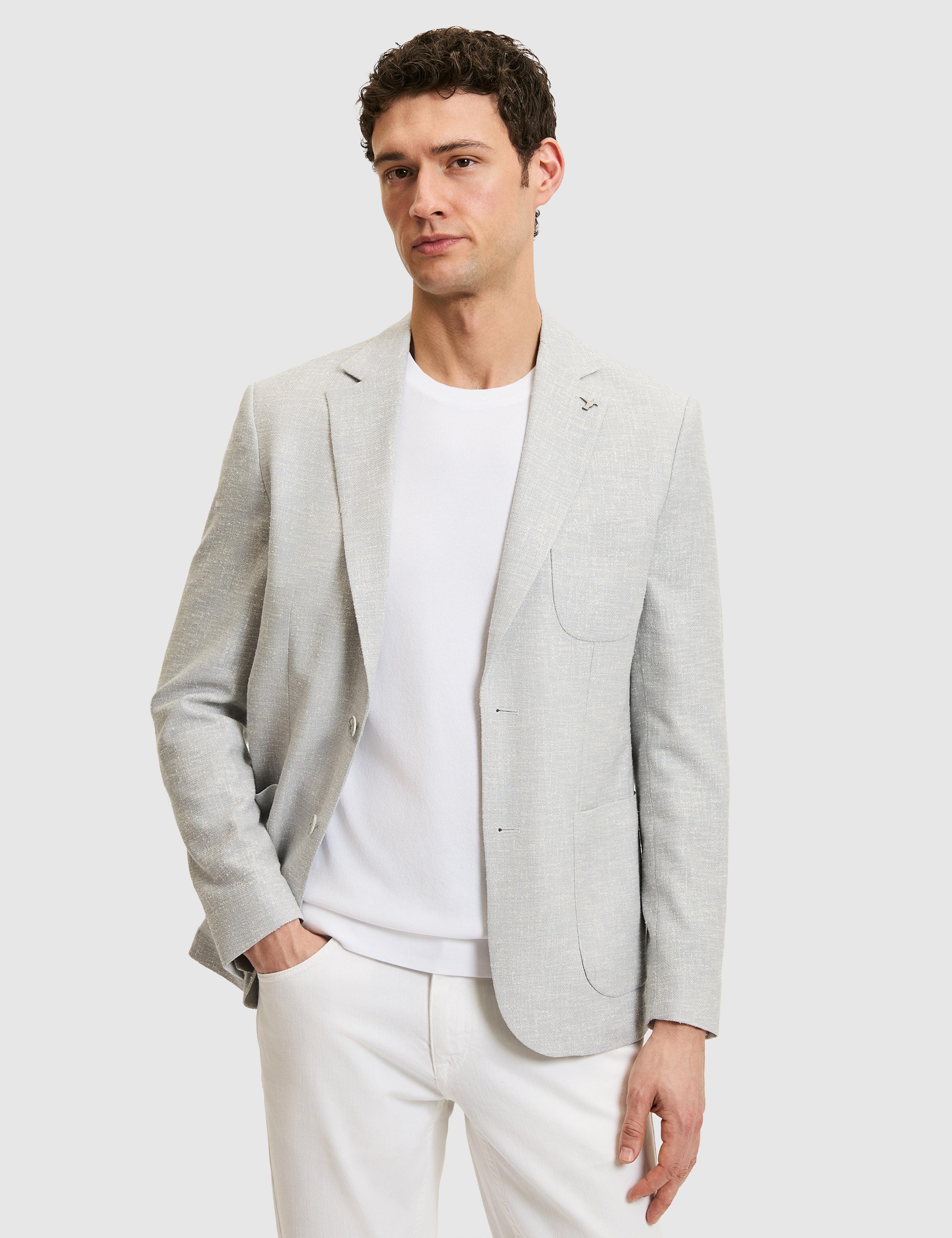 Açık Gri Slim Fit Yün Keten Karışımlı Ceket - 50284564008