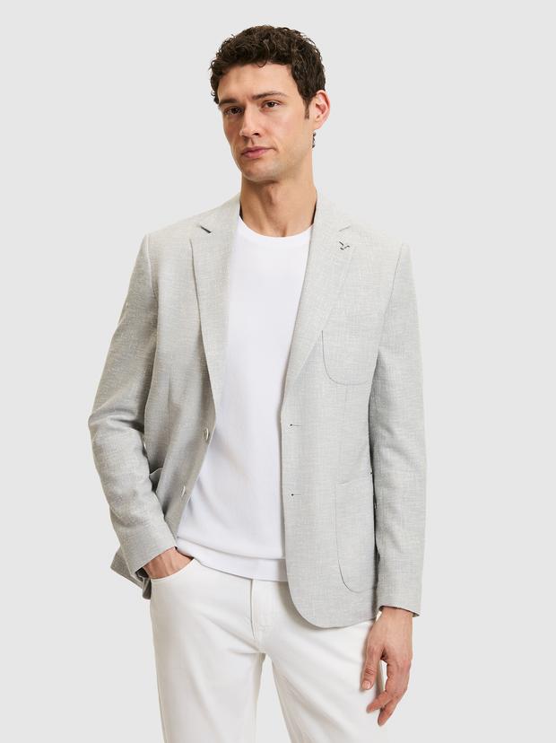 Açık Gri Slim Fit Yün Keten Karışımlı Ceket
