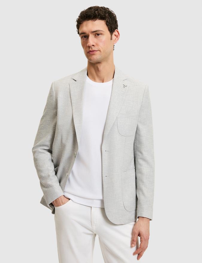 Açık Gri Slim Fit Yün Keten Karışımlı Ceket