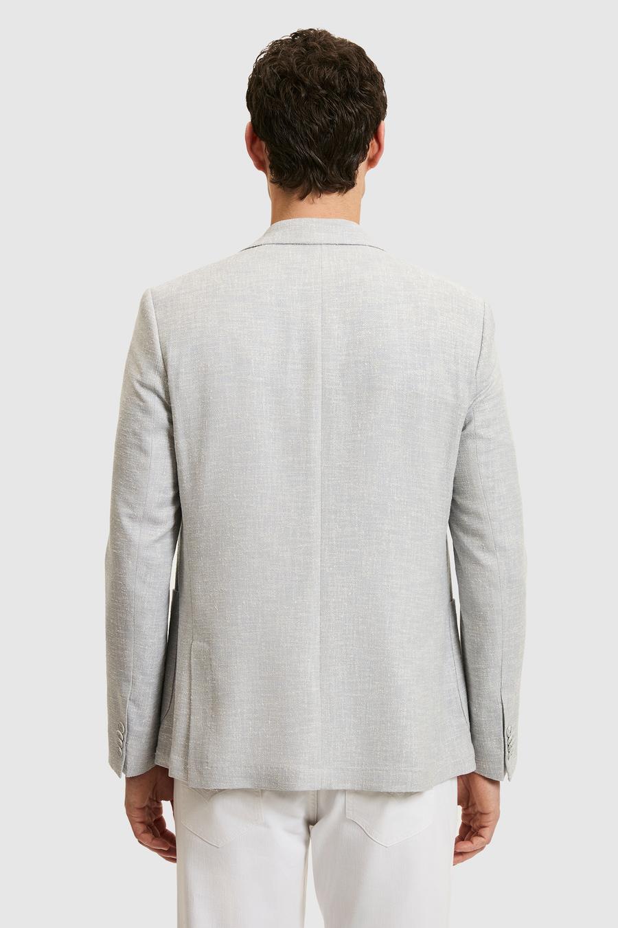 Açık Gri Slim Fit Yün Keten Karışımlı Ceket - 50284564008