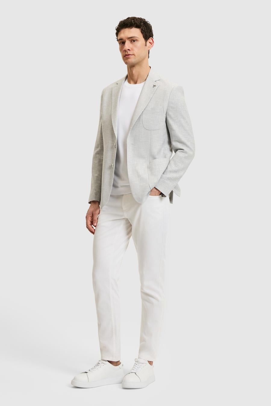 Açık Gri Slim Fit Yün Keten Karışımlı Ceket - 50284564008
