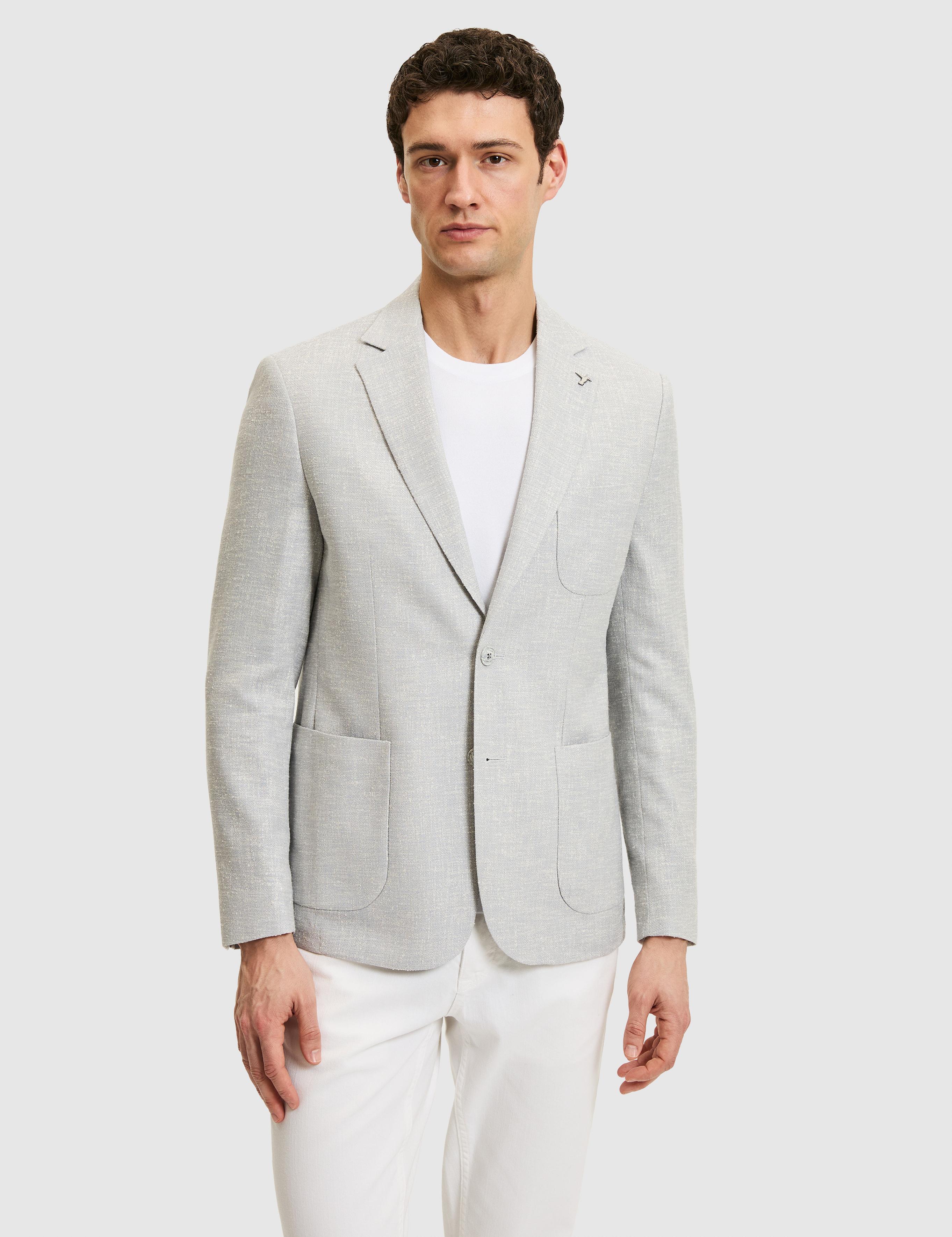 Açık Gri Slim Fit Yün Keten Karışımlı Ceket - 50284564008