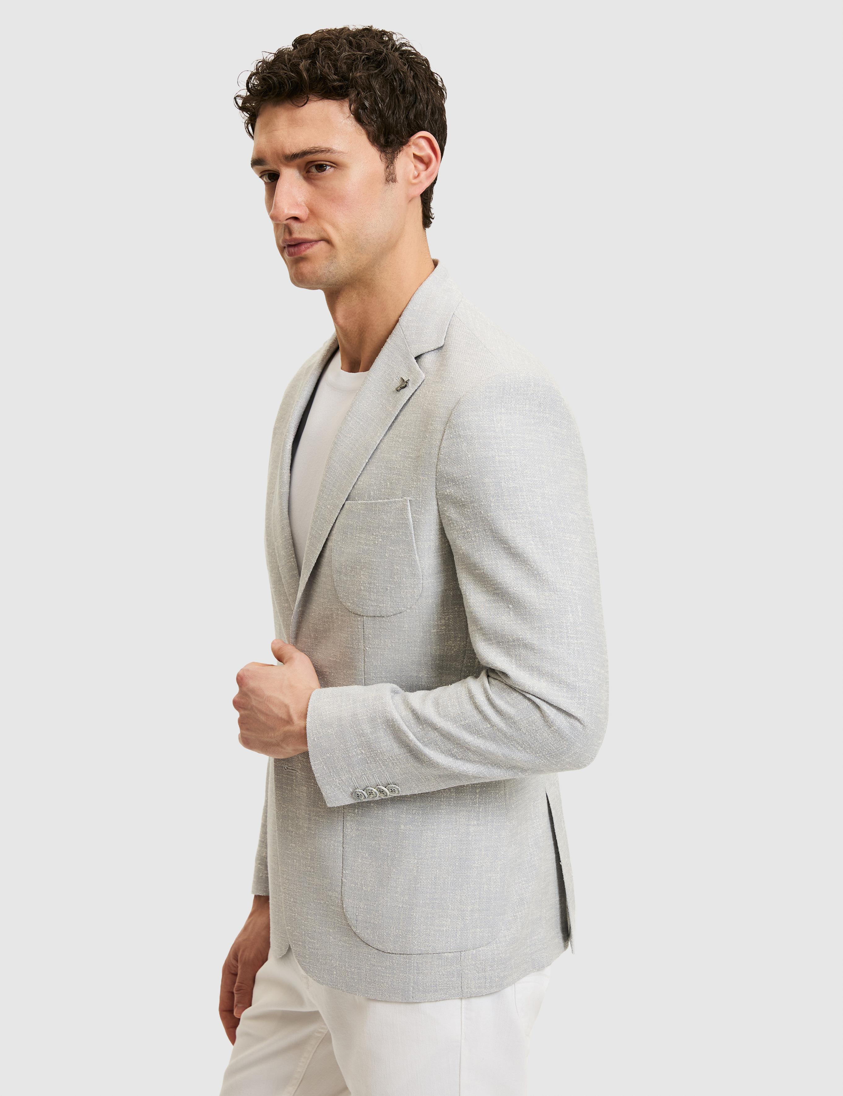 Açık Gri Slim Fit Yün Keten Karışımlı Ceket - 50284564008