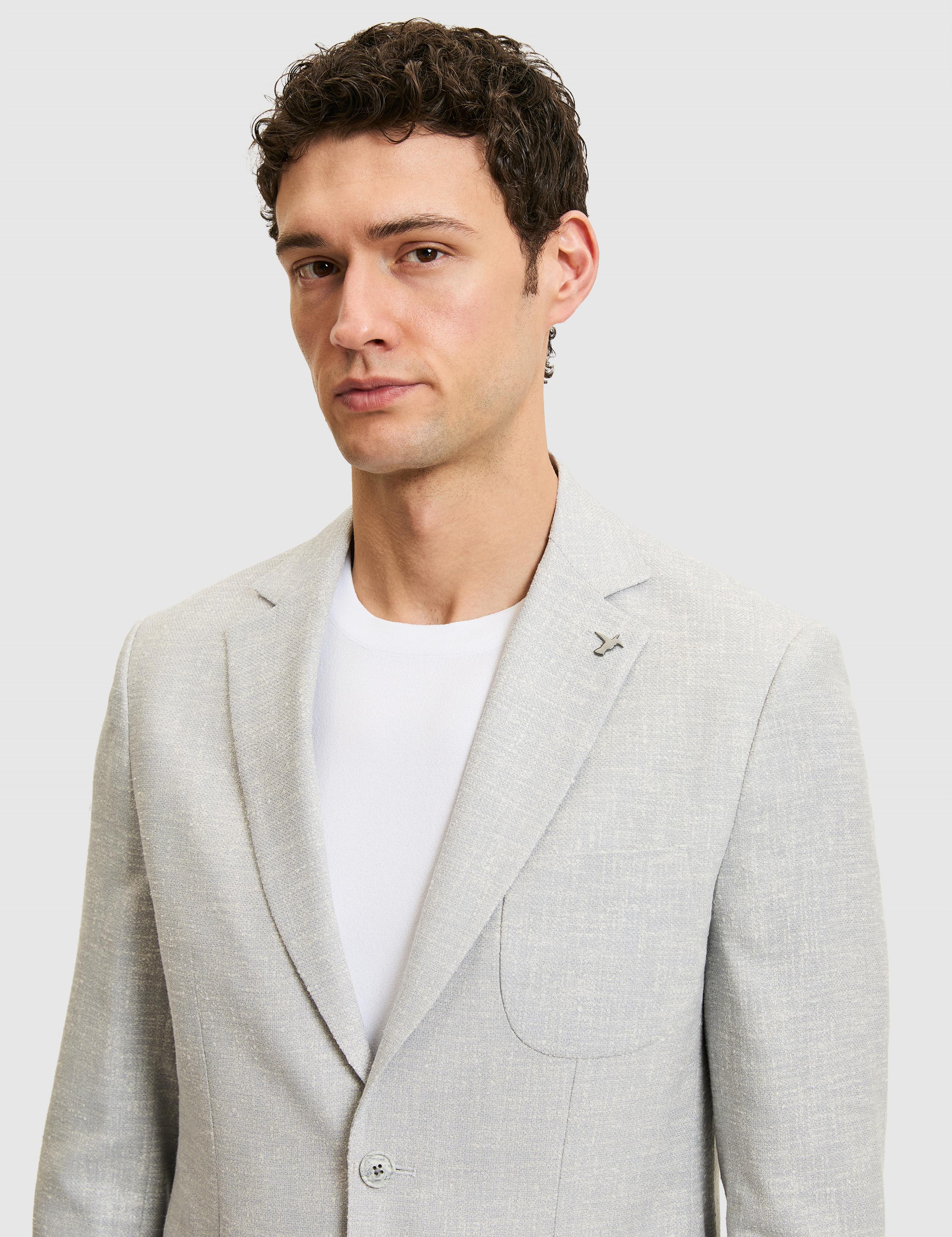 Açık Gri Slim Fit Yün Keten Karışımlı Ceket - 50284564008