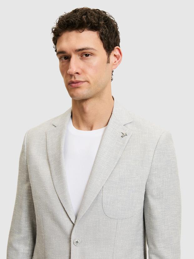 Açık Gri Slim Fit Yün Keten Karışımlı Ceket