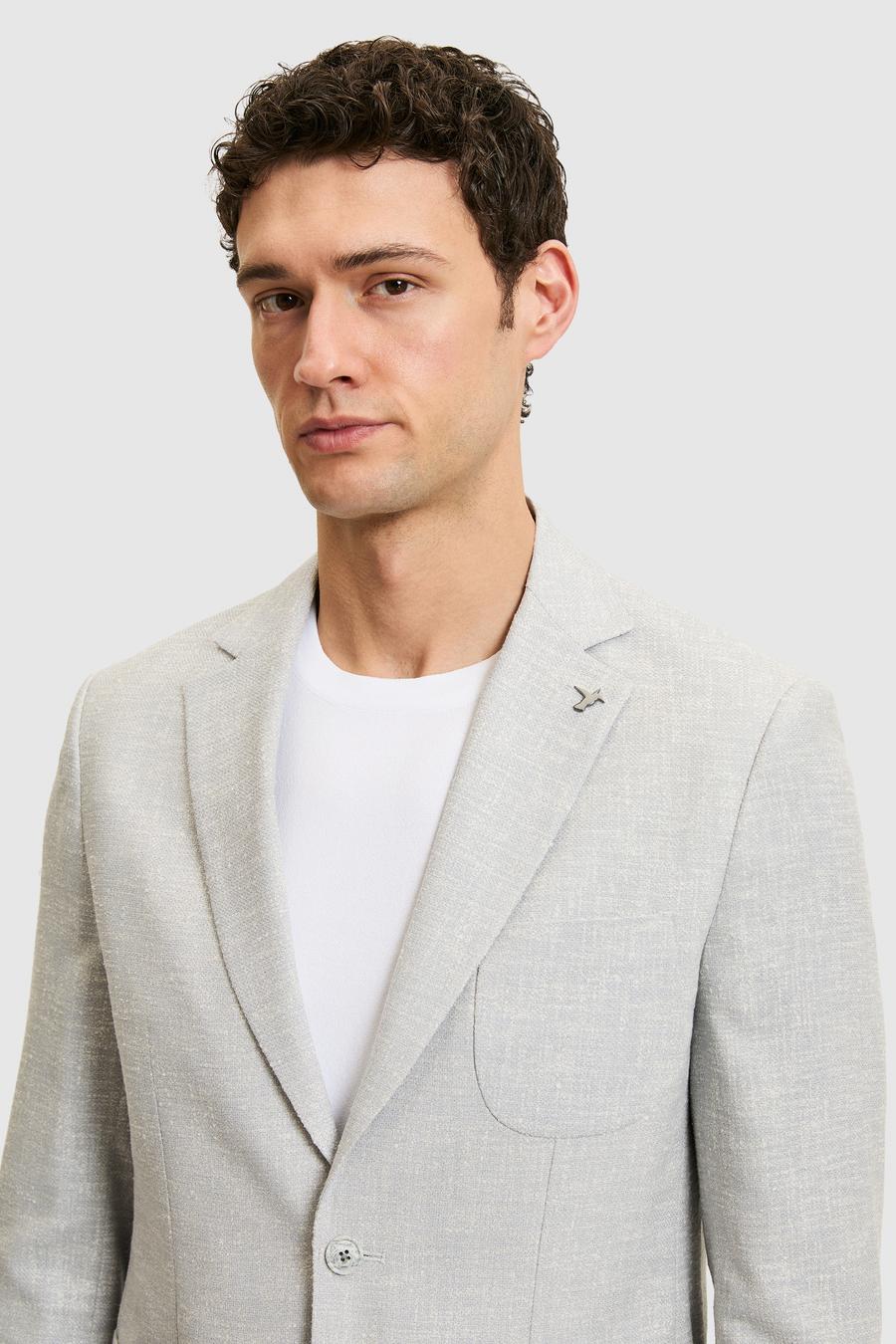 Açık Gri Slim Fit Yün Keten Karışımlı Ceket - 50284564008