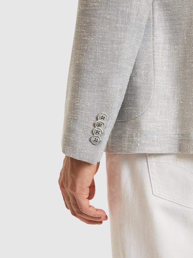 Açık Gri Slim Fit Yün Keten Karışımlı Ceket