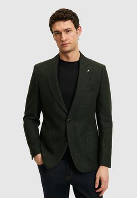 Koyu Yeşil Slim Fit Yün Karışımlı Flanel Ceket