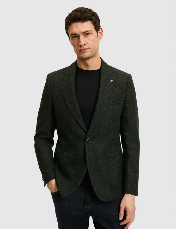Koyu Yeşil Slim Fit Yün Karışımlı Flanel Ceket