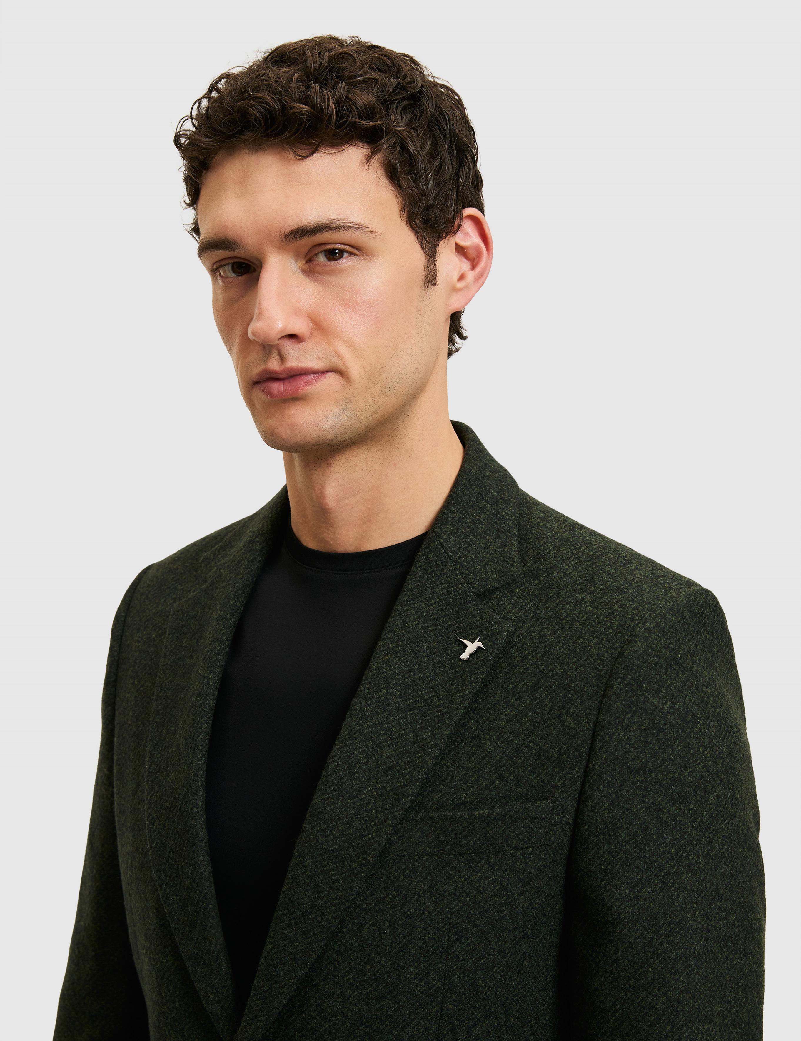 Koyu Yeşil Slim Fit Yün Karışımlı Flanel Ceket - 50290532052