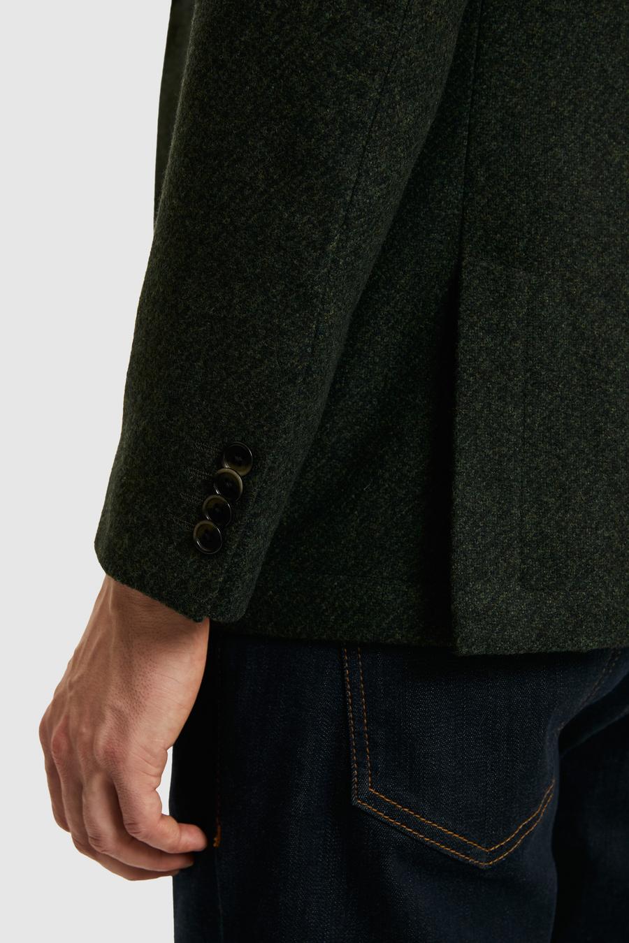 Koyu Yeşil Slim Fit Yün Karışımlı Flanel Ceket - 50290532052