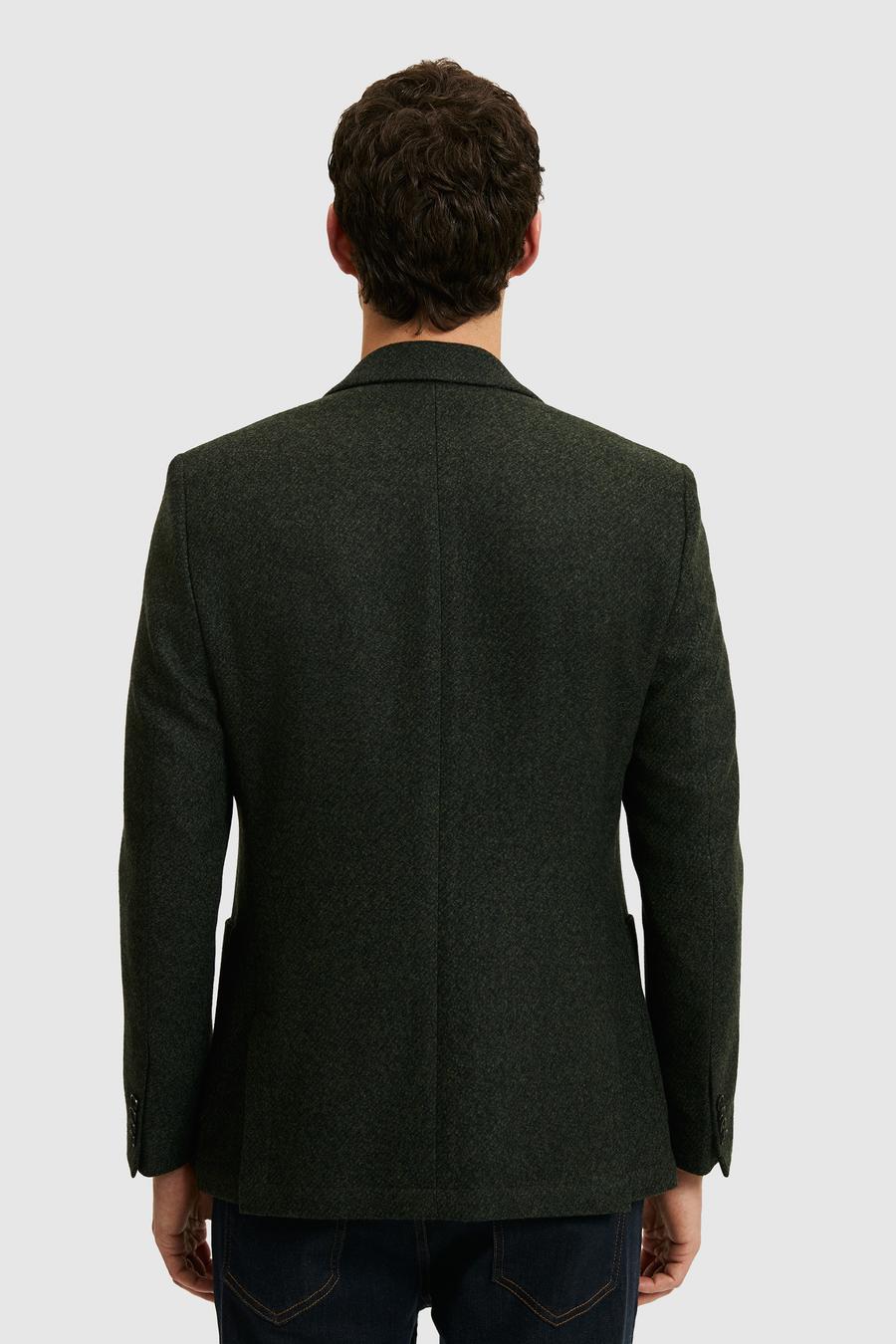 Koyu Yeşil Slim Fit Yün Karışımlı Flanel Ceket - 50290532052