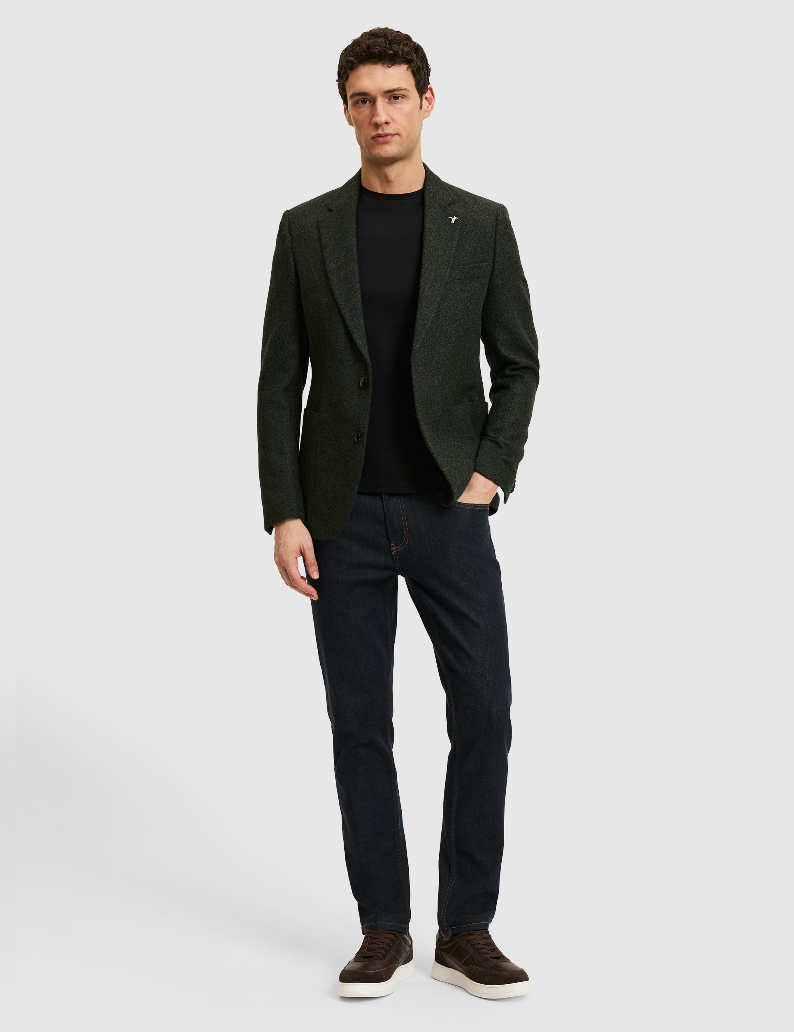 Koyu Yeşil Slim Fit Yün Karışımlı Flanel Ceket - 50290532052