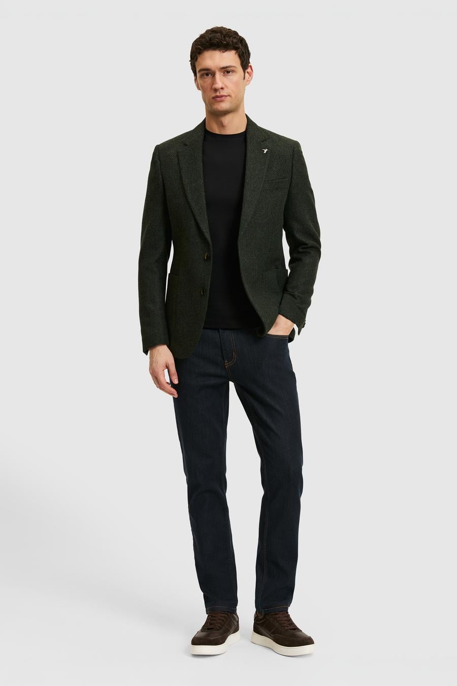 Koyu Yeşil Slim Fit Yün Karışımlı Flanel Ceket - 50290532052