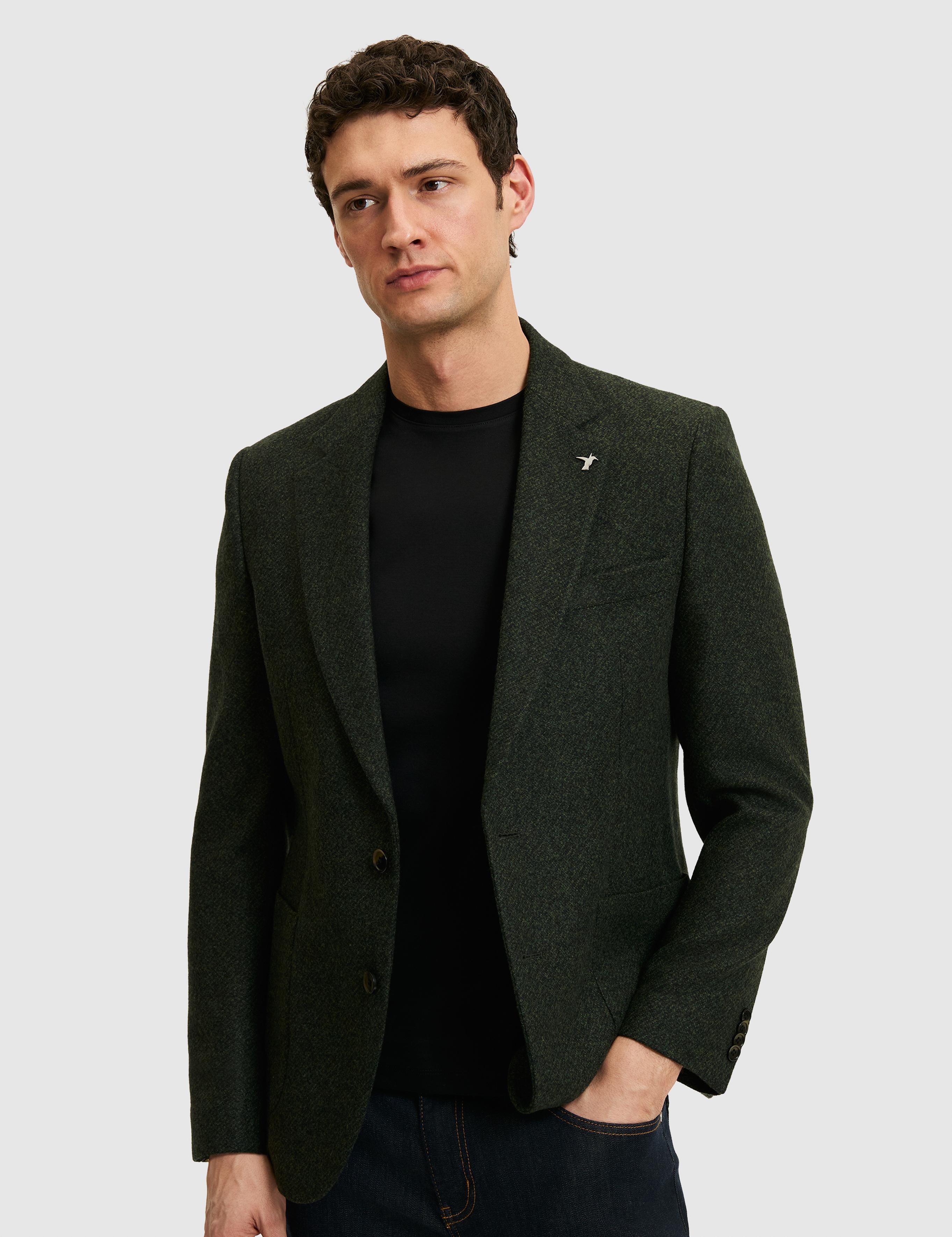 Koyu Yeşil Slim Fit Yün Karışımlı Flanel Ceket - 50290532052