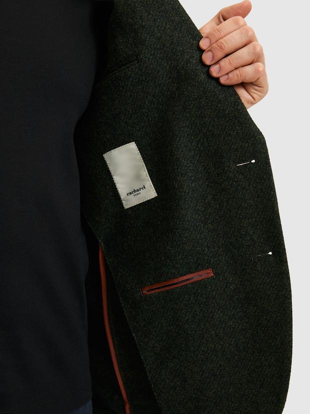 Koyu Yeşil Slim Fit Yün Karışımlı Flanel Ceket