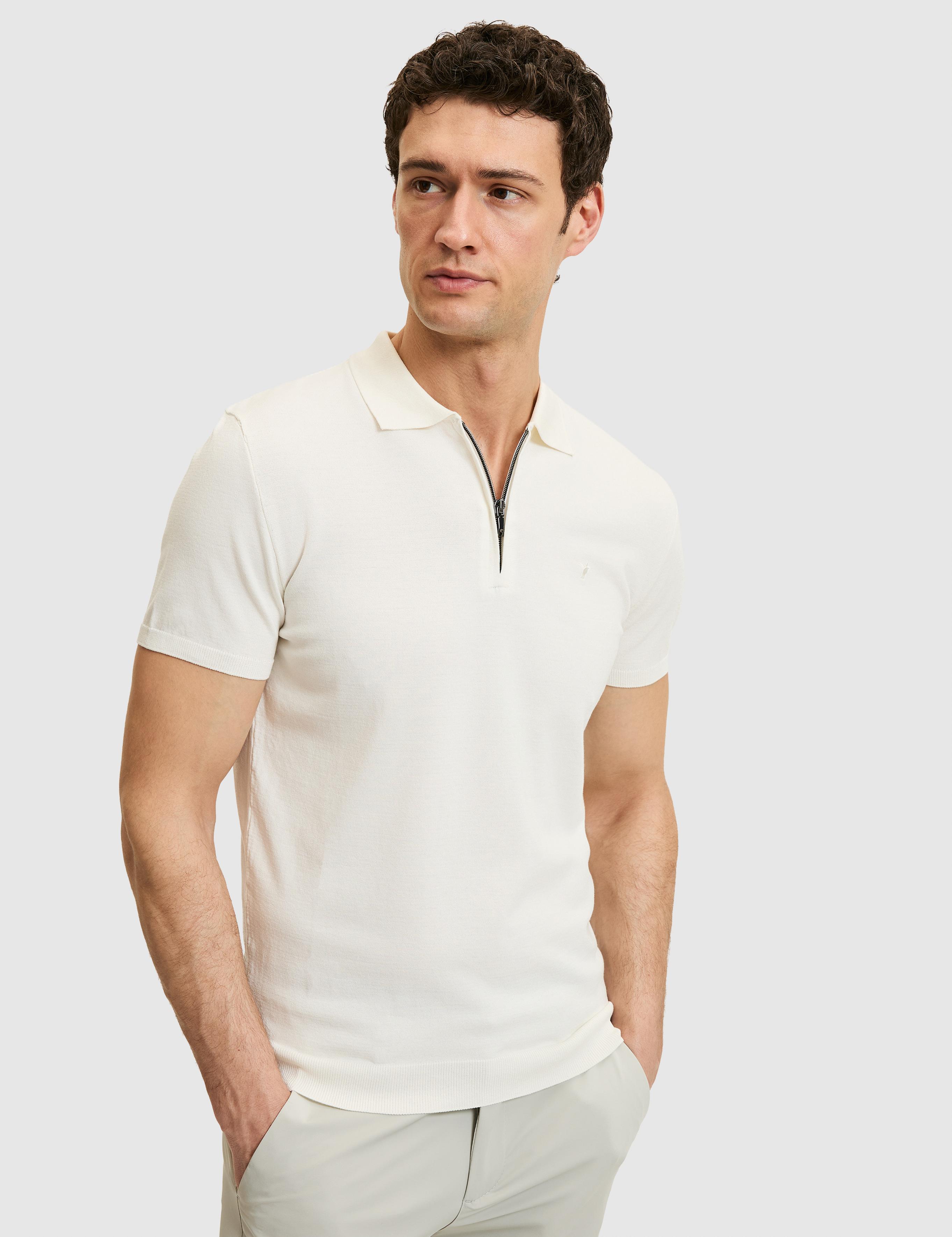 Beyaz Slim Fit Fermuarlı Polo Yaka Triko T-shirt - 50309881013