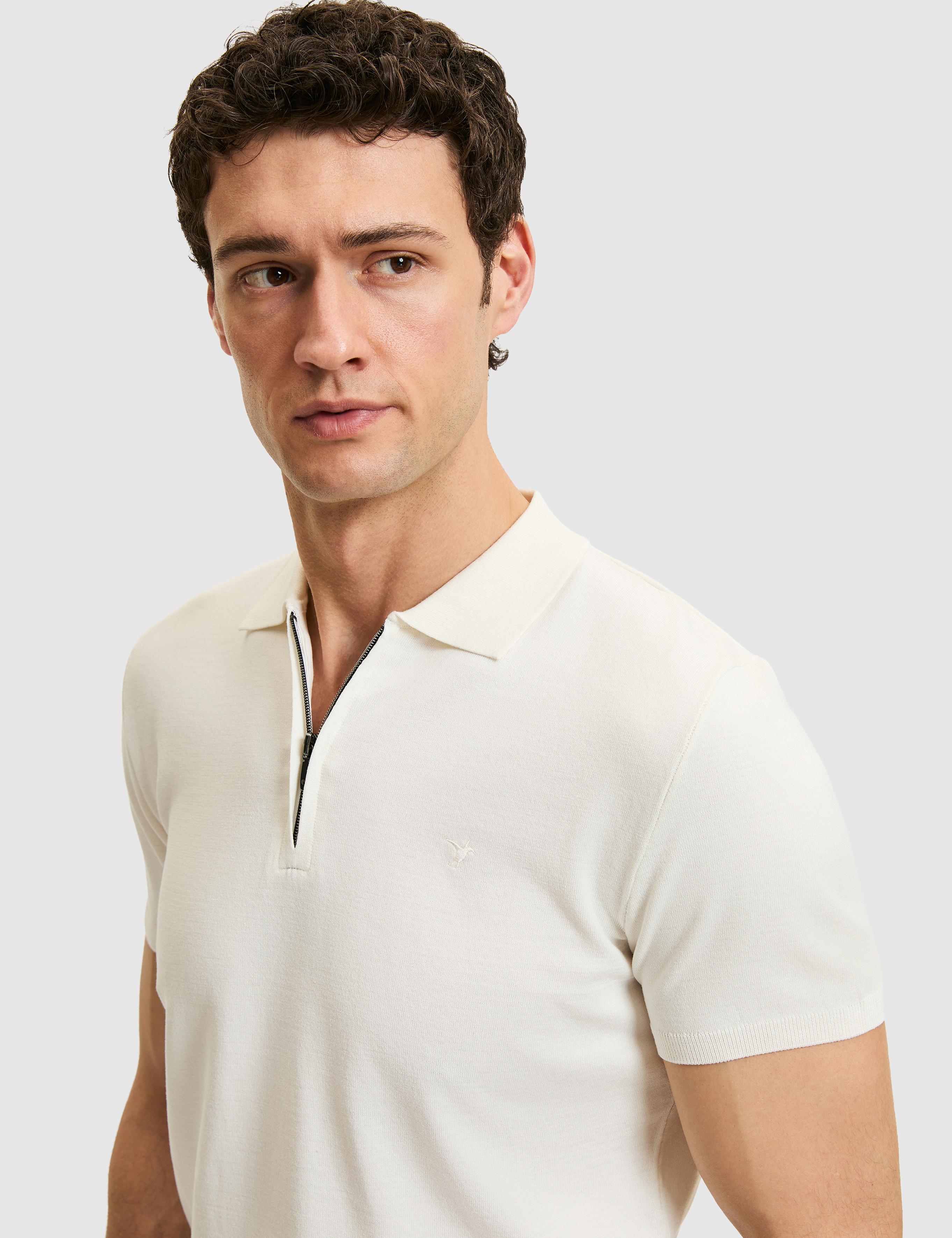Beyaz Slim Fit Fermuarlı Polo Yaka Triko T-shirt - 50309881013