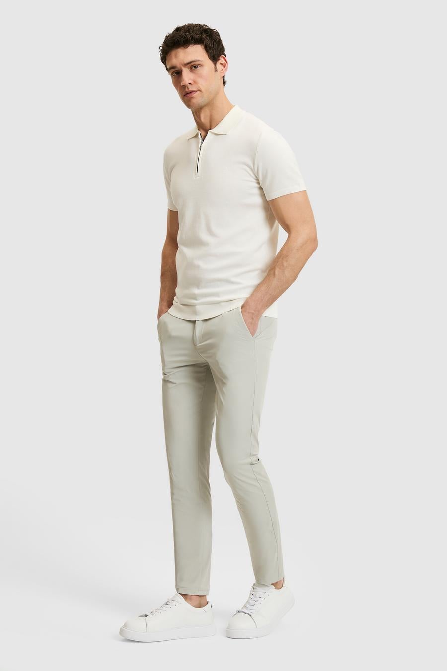 Beyaz Slim Fit Fermuarlı Polo Yaka Triko T-shirt - 50309881013