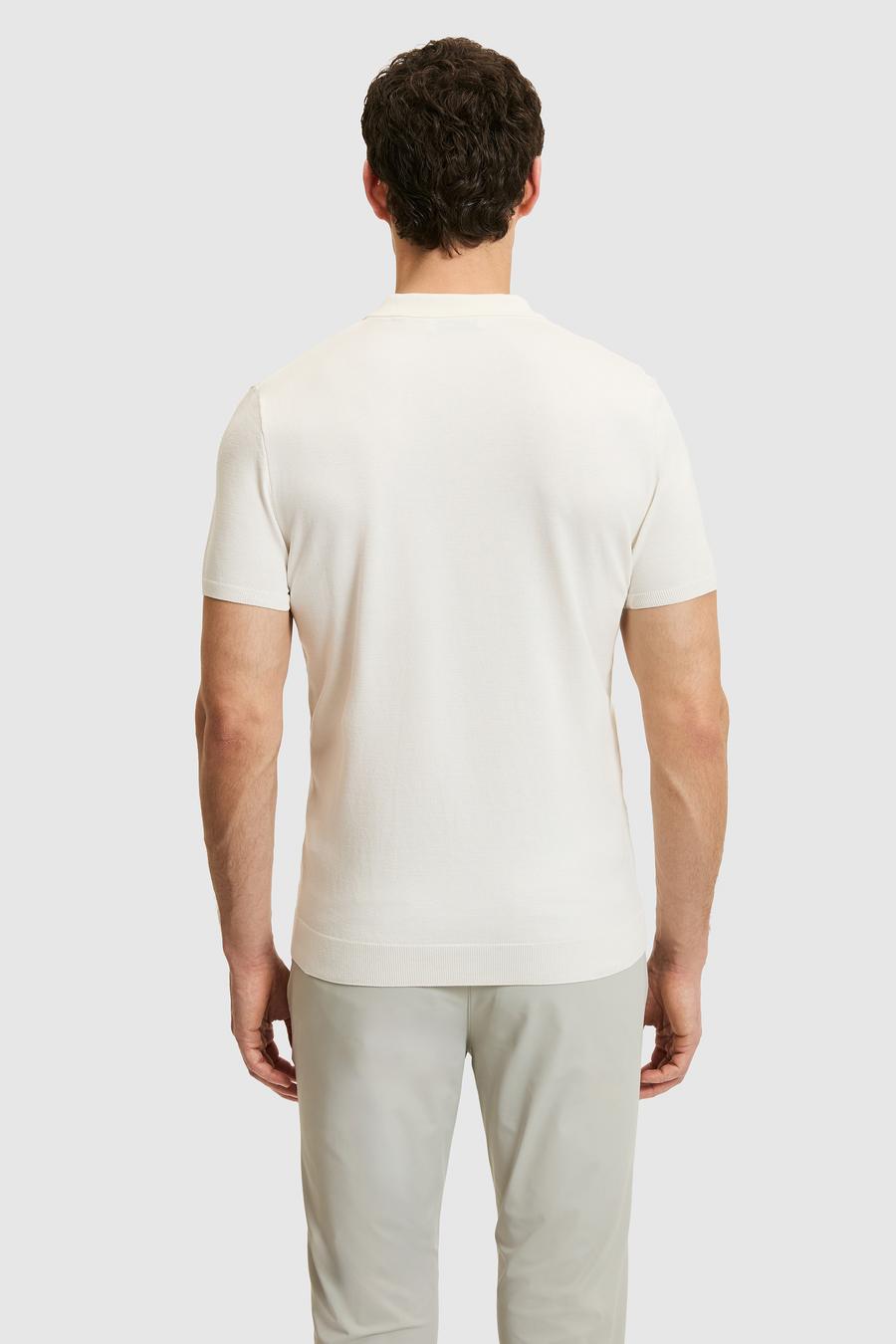 Beyaz Slim Fit Fermuarlı Polo Yaka Triko T-shirt - 50309881013