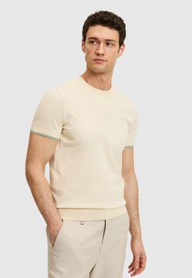 Ekru Slim Fit %100 Pamuk Bisiklet Yaka Triko T-shirt